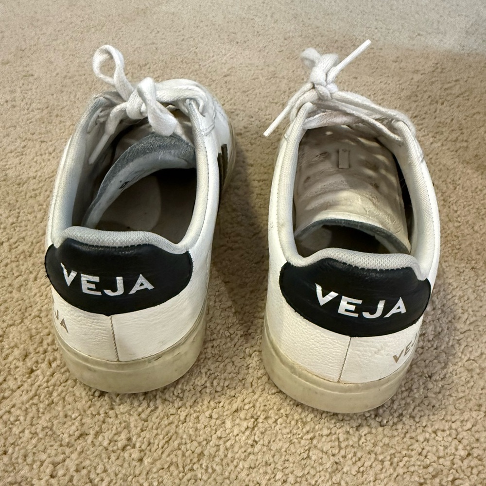 Veja White Leather Campo Sneaker with Black Accents - Picture 7 of 8
